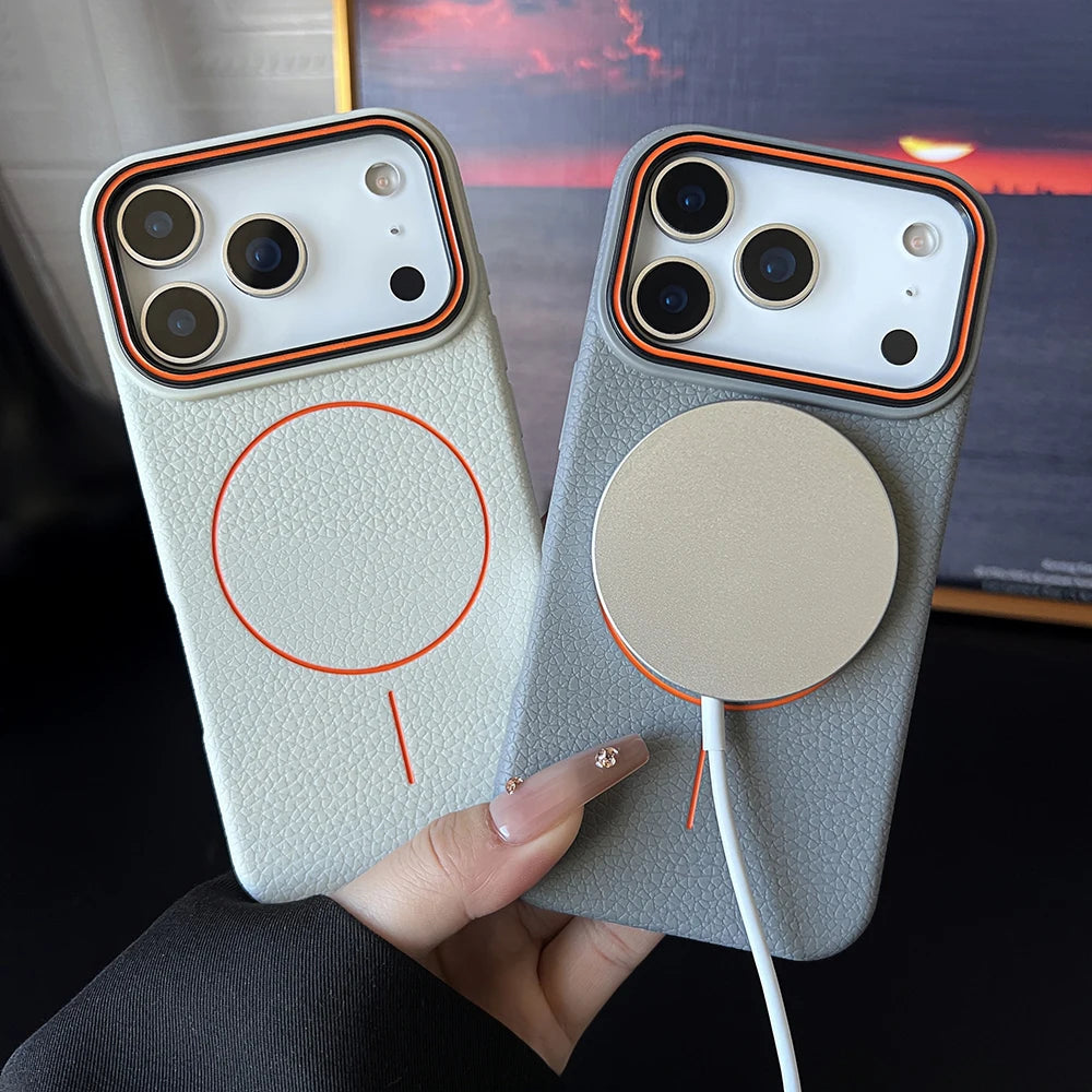 Luxury Leather MagSafe iPhone Case - Magnetic Shockproof Cover